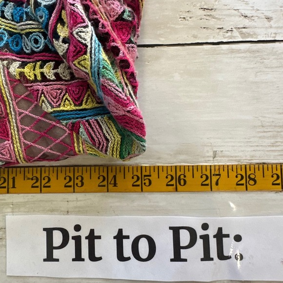 Ali Miles Womens Size 2X Embroidered Mesh Boho Tassel Top Multi-Color 3/4 Sleeve - Picture 8 of 9